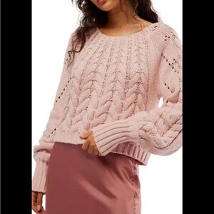 Free People Pink Sandre cableknit sweater